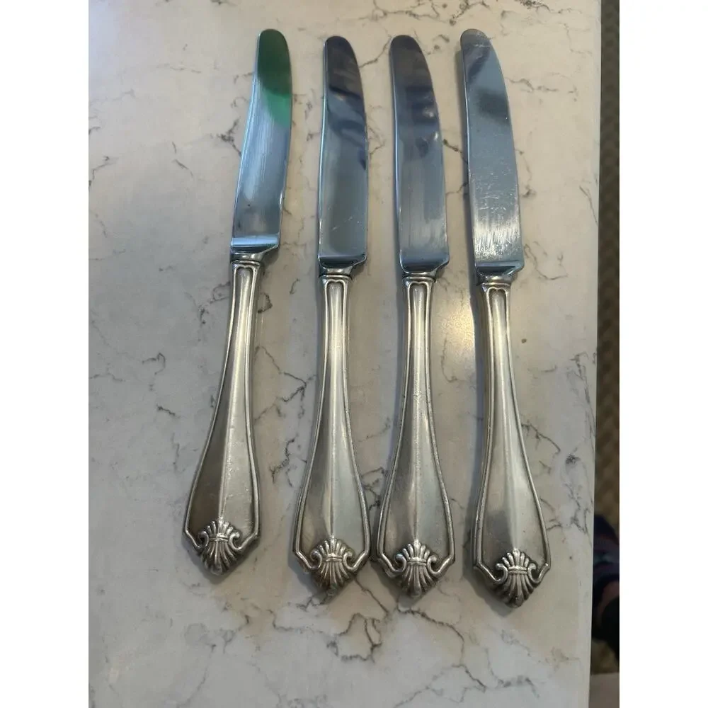 Hollow Dinner Knife Set of 4 Oneida King James 1881 Rogers Silver Plate Vtg
